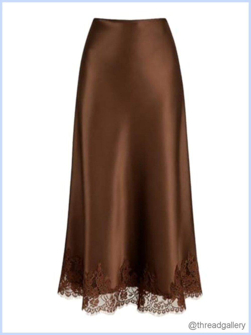 Lace Trim Satin Midi Skirt High Waisted A-Line Flowy Long Skirt Women
